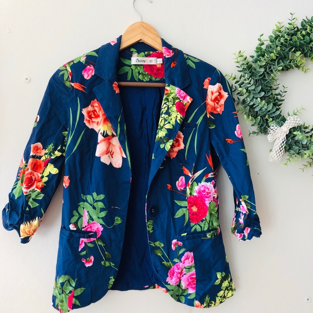 Sunny Girl Blue Floral Blazer